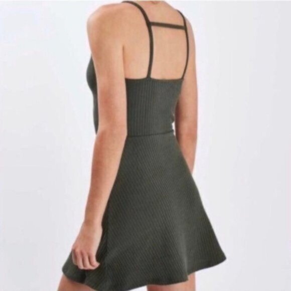 Topshop ribbed open back high neck dress - dark olive green - Picture 1 of 6